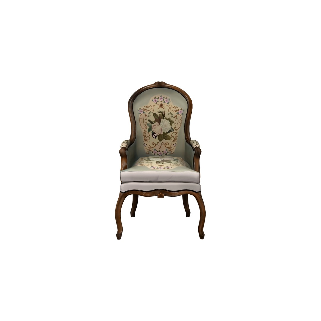 Bergere Antique Chair 3D Model – Low Poly Game Asset, FBX - View 3
