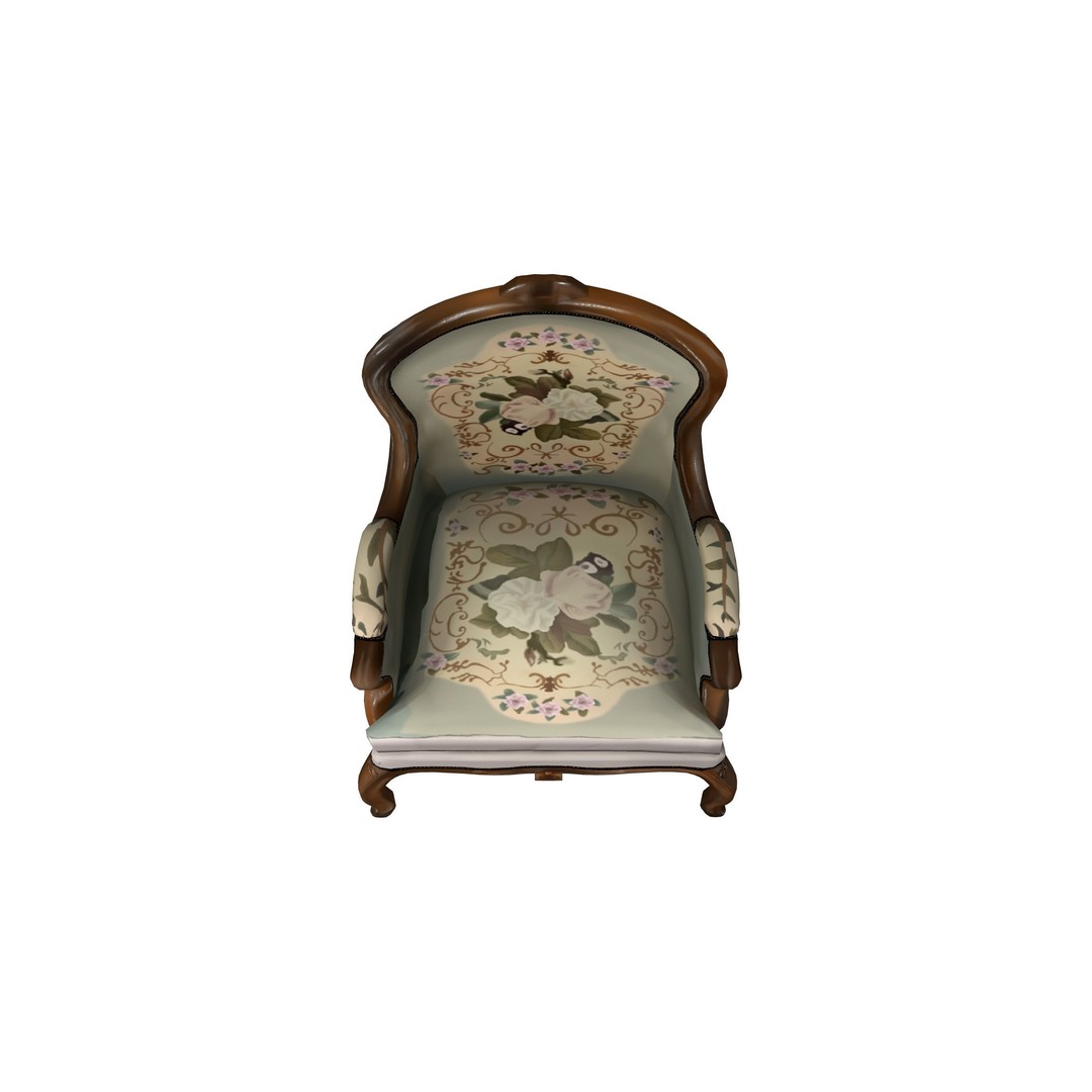 Bergere Antique Chair 3D Model – Low Poly Game Asset, FBX - View 7