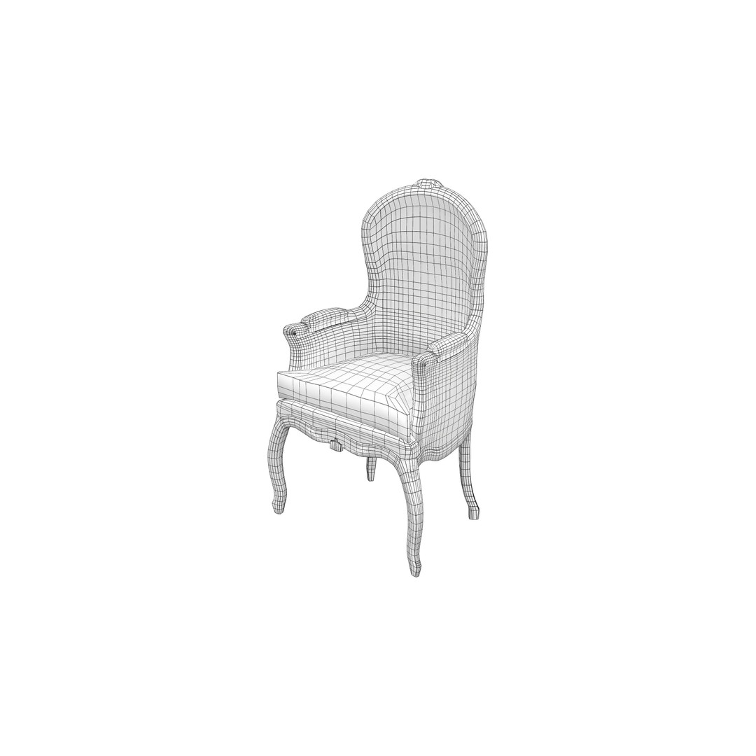 Bergere Antique Chair 3D Model – Low Poly Game Asset, FBX - View 8