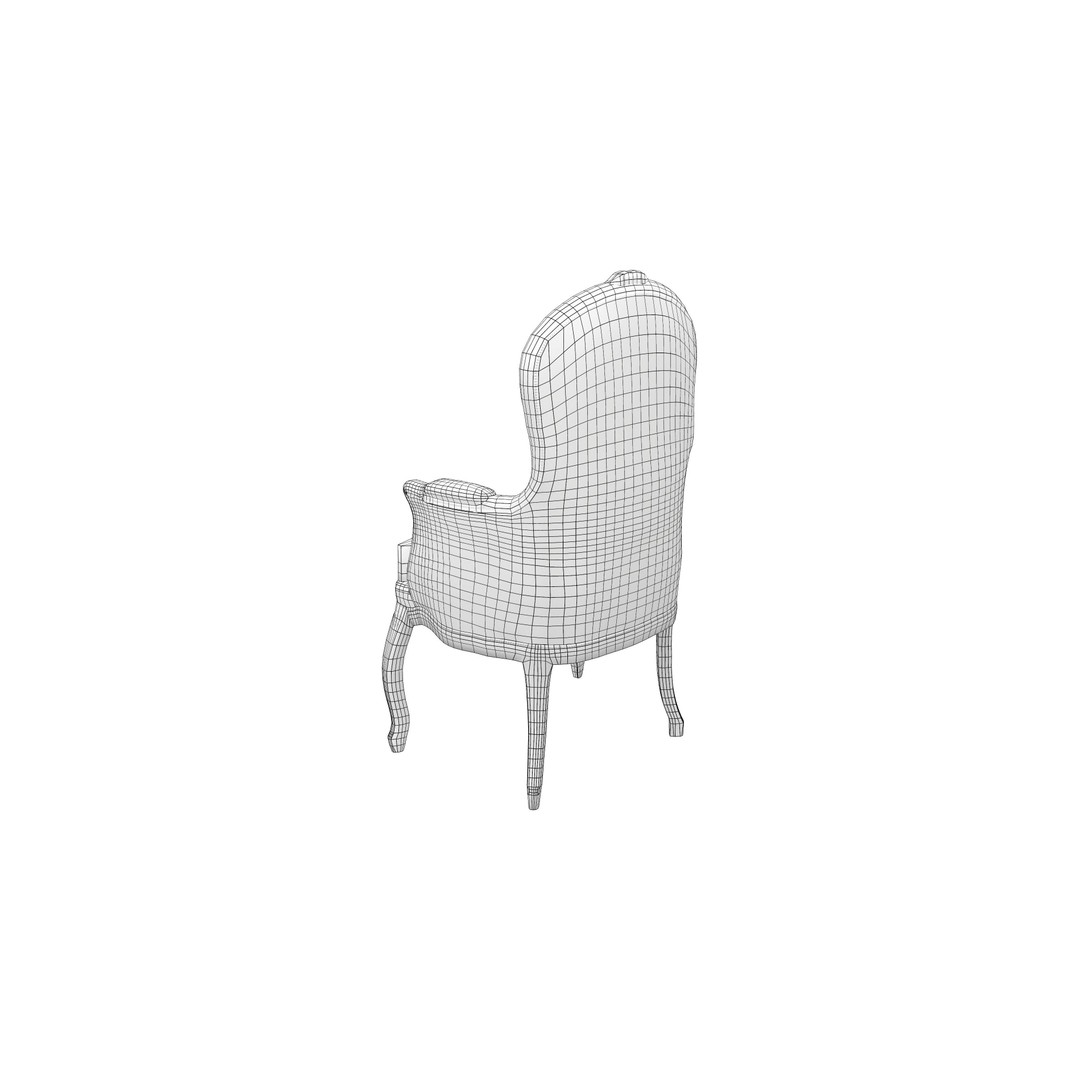 Bergere Antique Chair 3D Model – Low Poly Game Asset, FBX - View 9