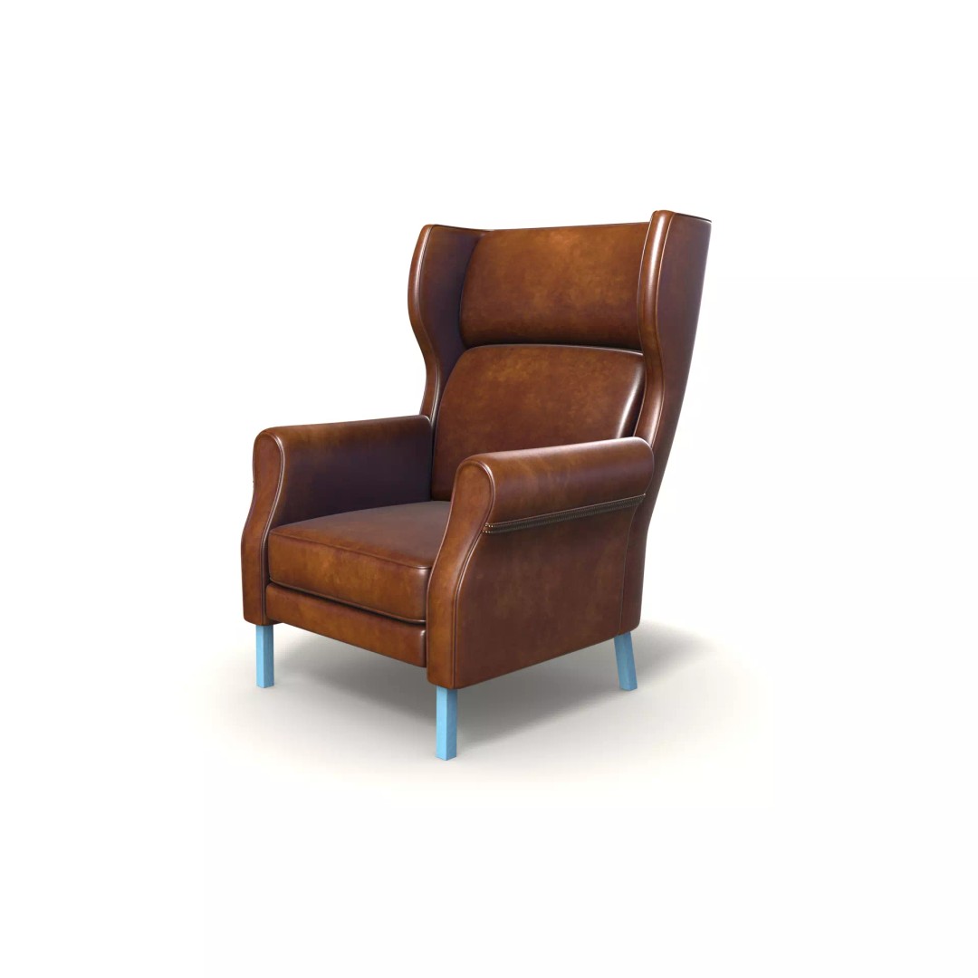 Wingback Chair 3D Model – Industrial Low-Poly Game Asset, Blender, FBX - View 2