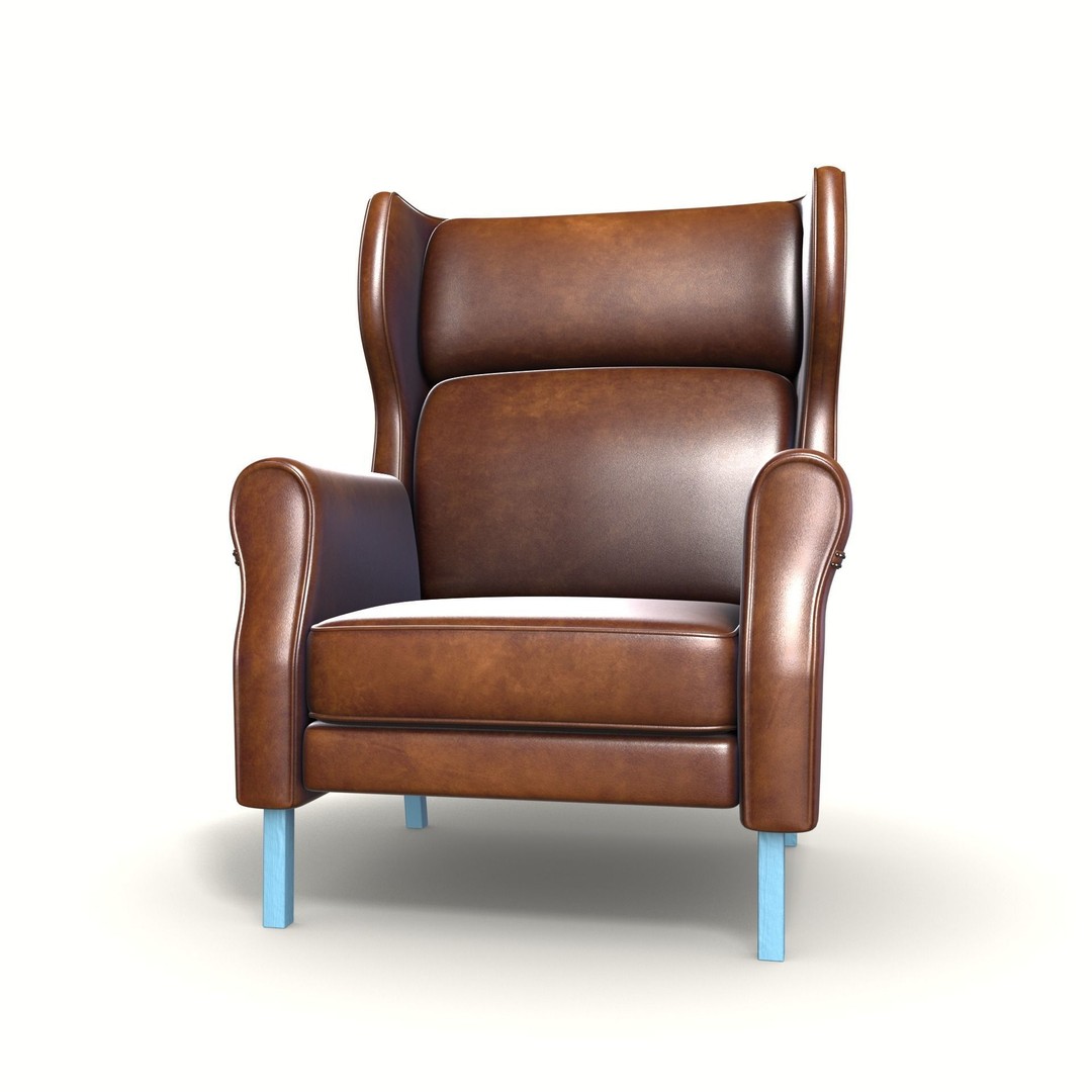 Wingback Chair 3D Model – Industrial Low-Poly Game Asset, Blender, FBX - View 4