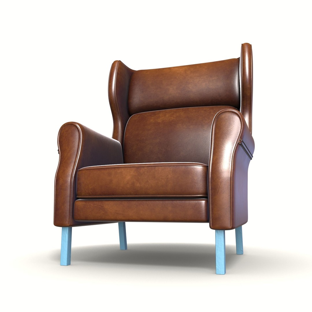 Wingback Chair 3D Model – Industrial Low-Poly Game Asset, Blender, FBX - View 7