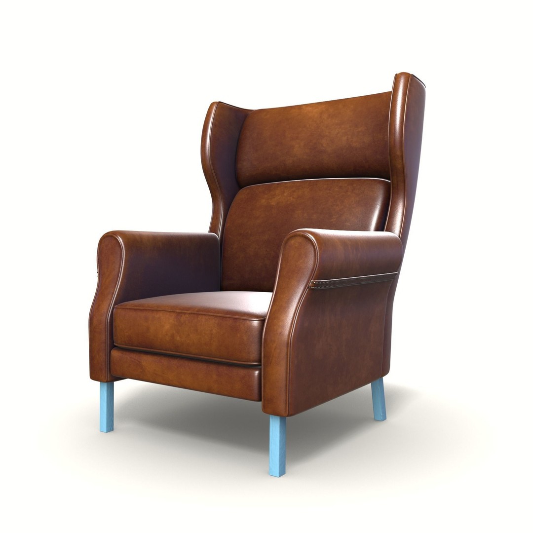 Wingback Chair 3D Model – Industrial Low-Poly Game Asset, Blender, FBX - View 9