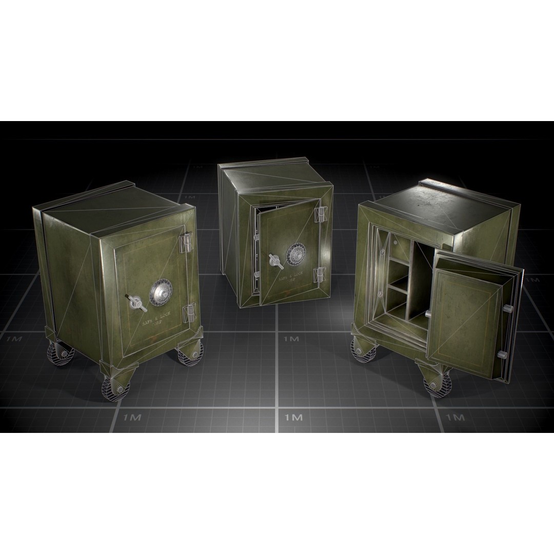 Used Vintage Safe 3D Model – Low Poly Game Asset, FBX, PBR Textures - View 10