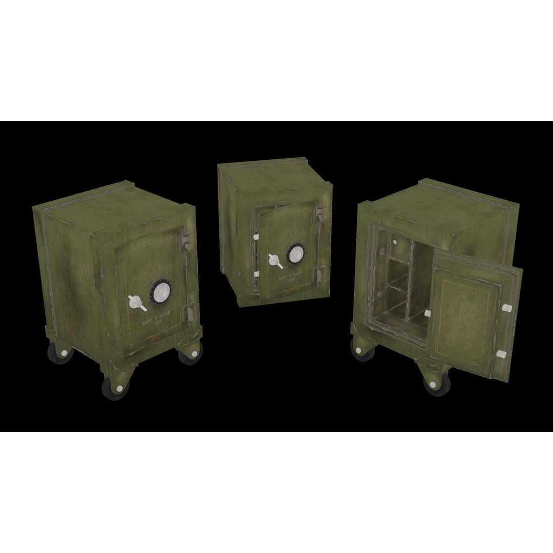 Used Vintage Safe 3D Model – Low Poly Game Asset, FBX, PBR Textures - View 11