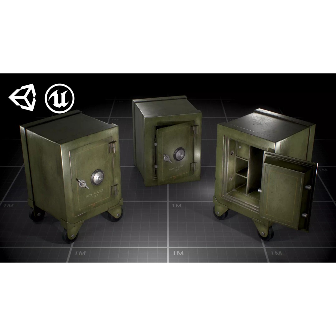 Used Vintage Safe 3D Model – Low Poly Game Asset, FBX, PBR Textures - View 2