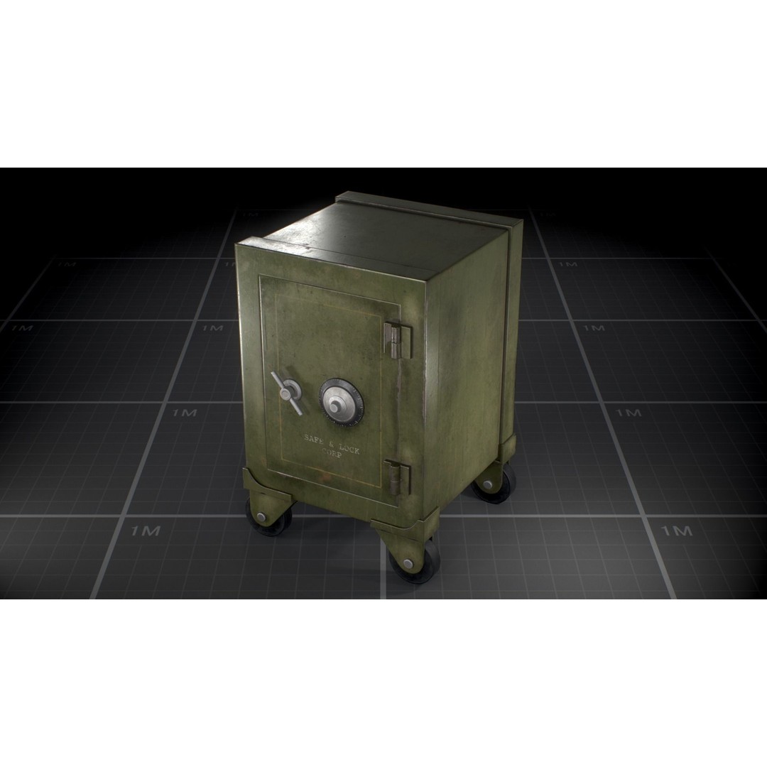 Used Vintage Safe 3D Model – Low Poly Game Asset, FBX, PBR Textures - View 4