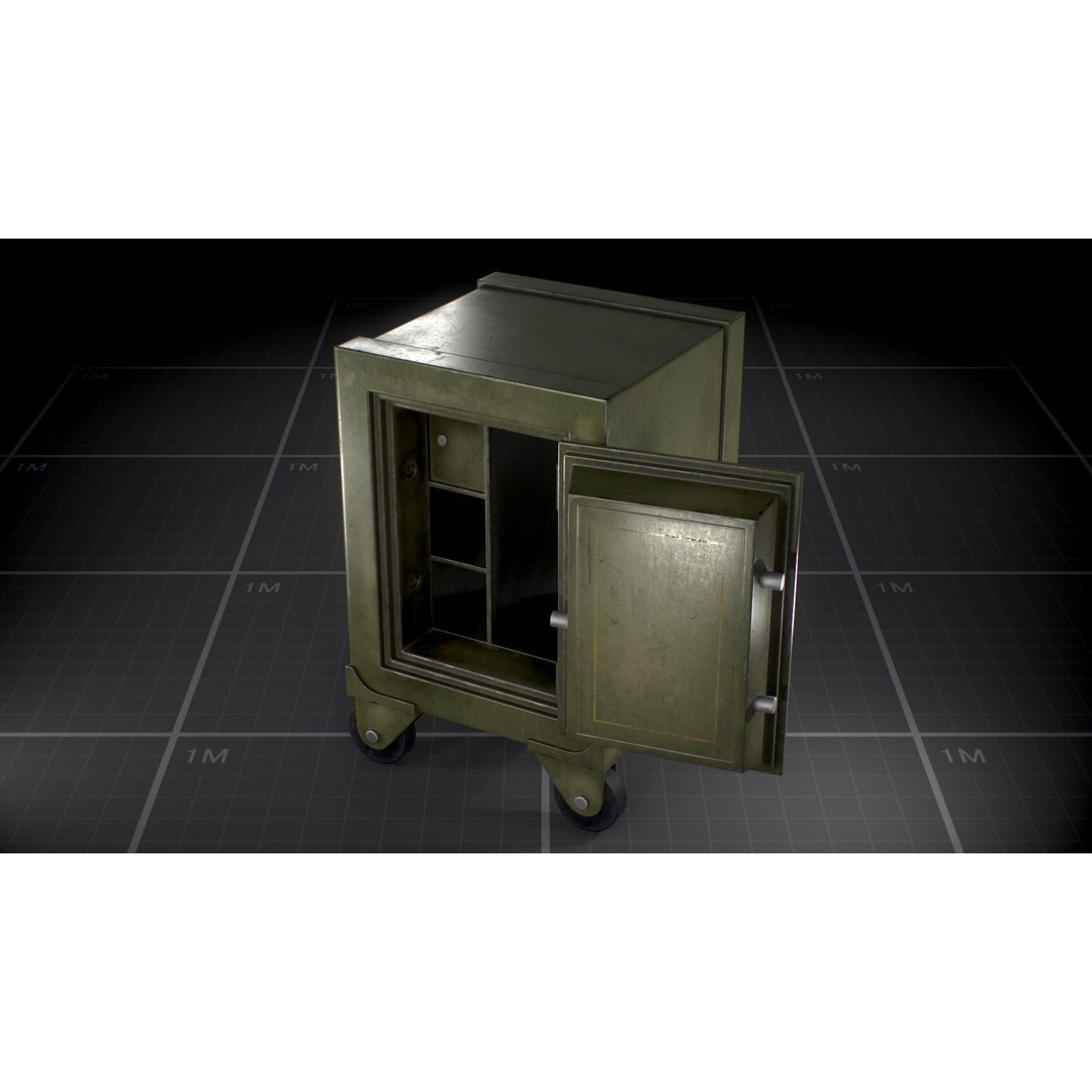 Used Vintage Safe 3D Model – Low Poly Game Asset, FBX, PBR Textures - View 6