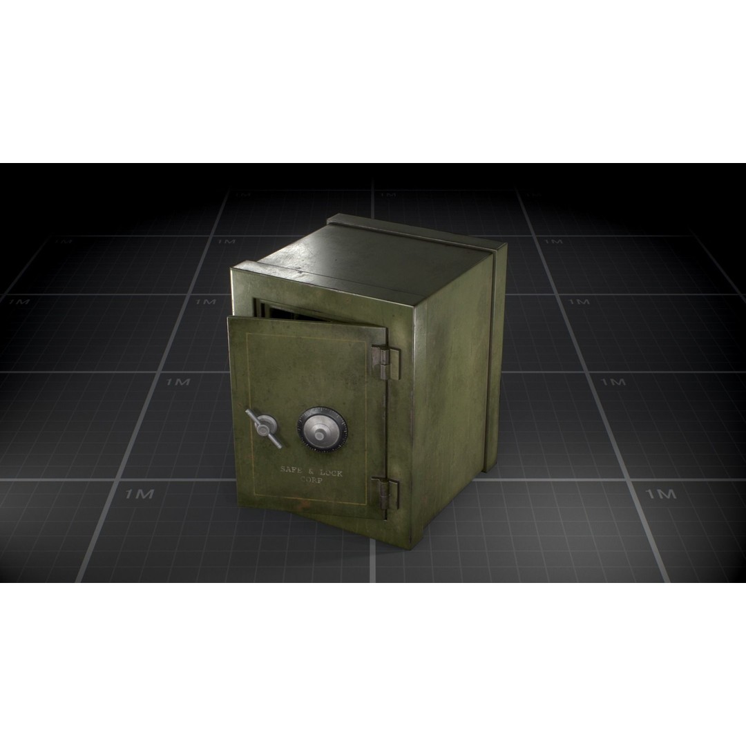 Used Vintage Safe 3D Model – Low Poly Game Asset, FBX, PBR Textures - View 8