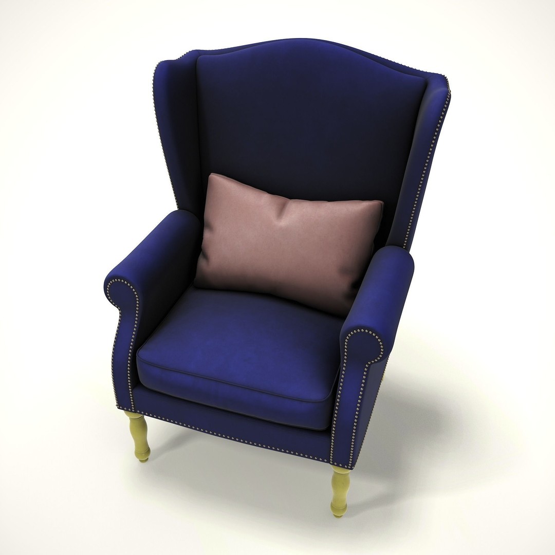 Wingback Chair 3D Model – Low Poly Farmhouse Furniture, FBX - View 10