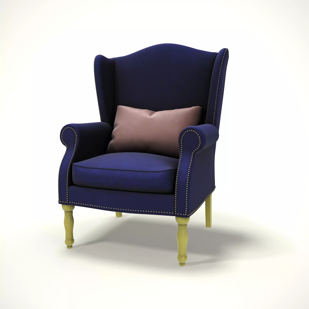 Wingback Chair 3D Model – Low Poly Farmhouse Furniture, FBX - View 2