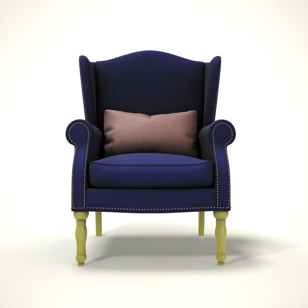 Wingback Chair 3D Model – Low Poly Farmhouse Furniture, FBX - View 3