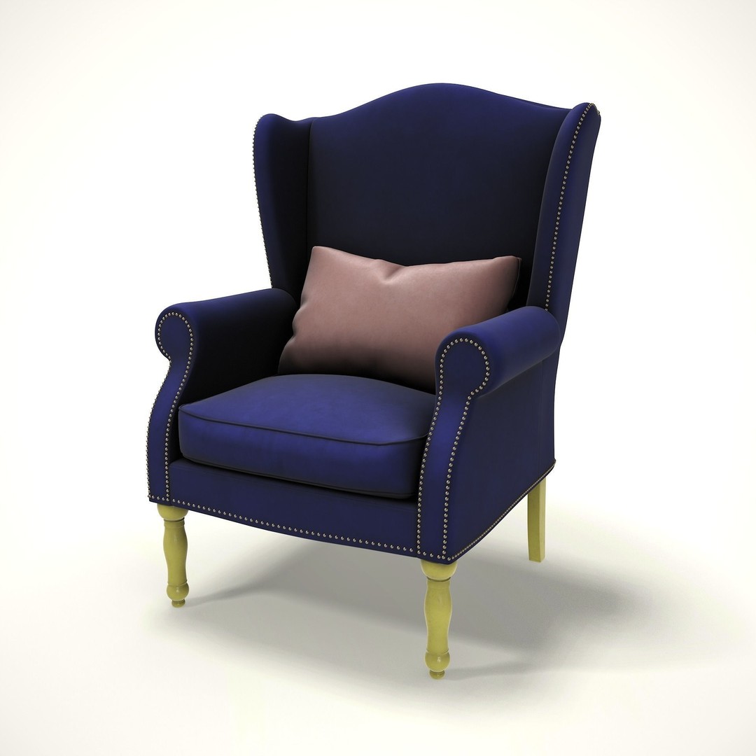 Wingback Chair 3D Model – Low Poly Farmhouse Furniture, FBX - View 4