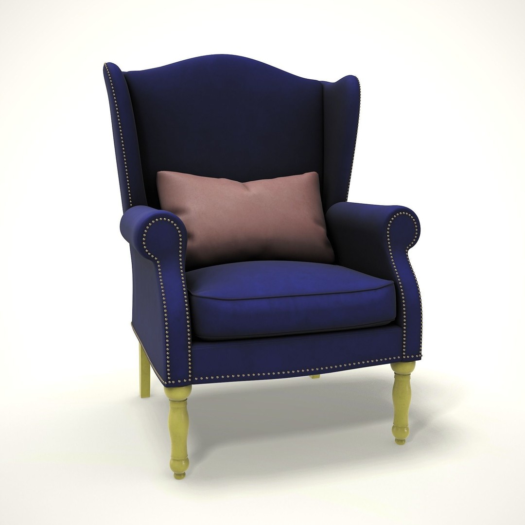 Wingback Chair 3D Model – Low Poly Farmhouse Furniture, FBX - View 5
