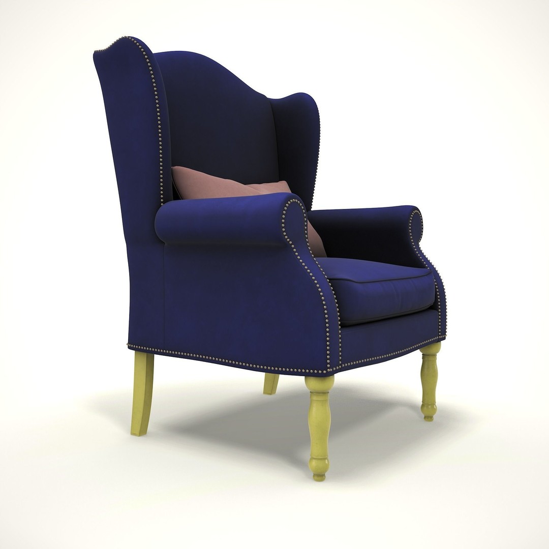 Wingback Chair 3D Model – Low Poly Farmhouse Furniture, FBX - View 6