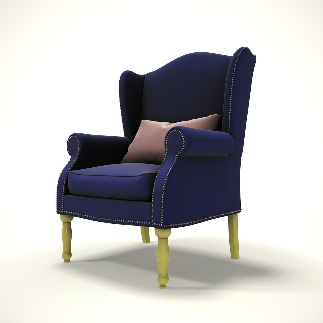 Wingback Chair 3D Model – Low Poly Farmhouse Furniture, FBX - View 7