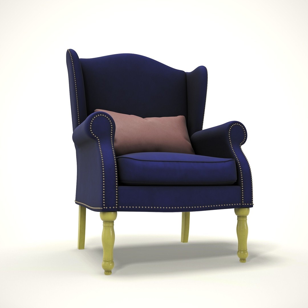 Wingback Chair 3D Model – Low Poly Farmhouse Furniture, FBX - View 8