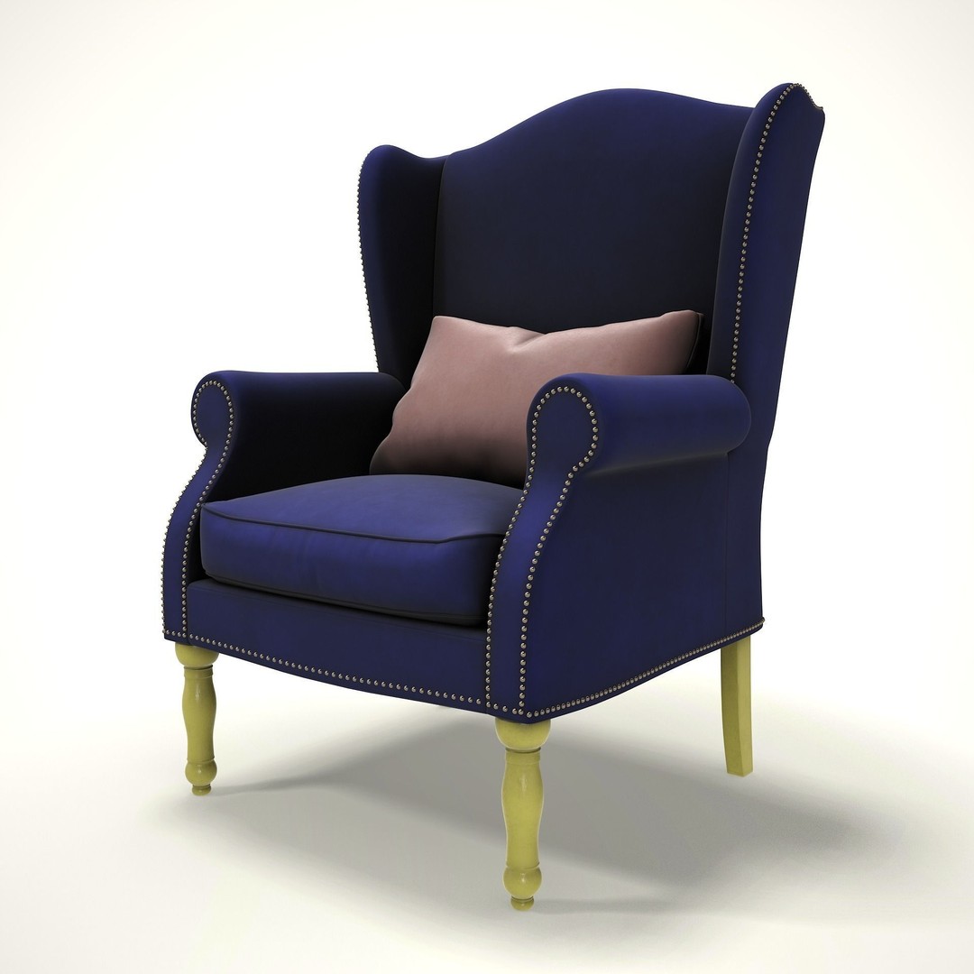 Wingback Chair 3D Model – Low Poly Farmhouse Furniture, FBX - View 9