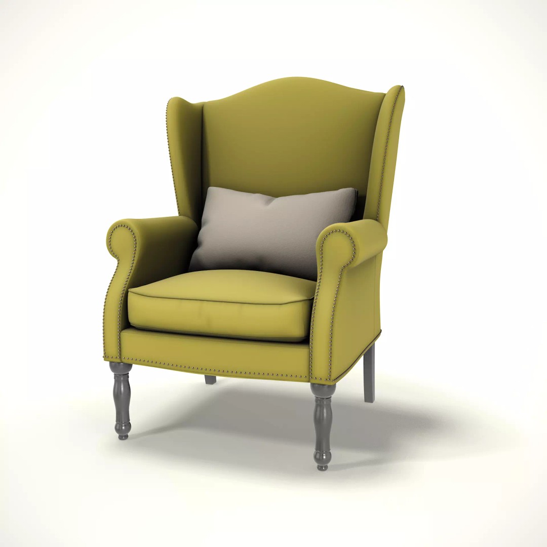 Wingback Chair 3D Model – Cozy Farmhouse Style, PBR Textures, Blender, FBX - View 2