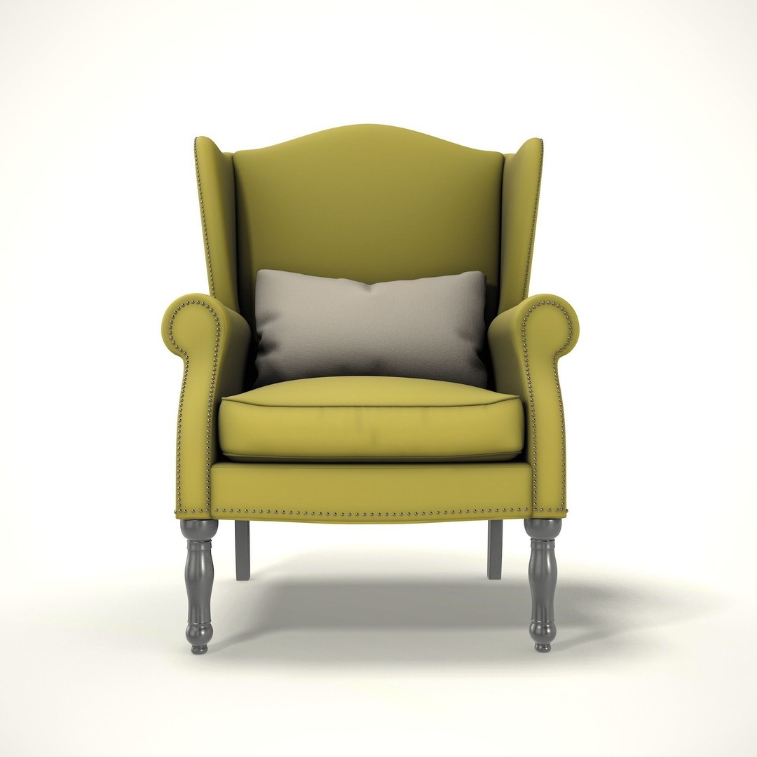 Wingback Chair 3D Model – Cozy Farmhouse Style, PBR Textures, Blender, FBX - View 3