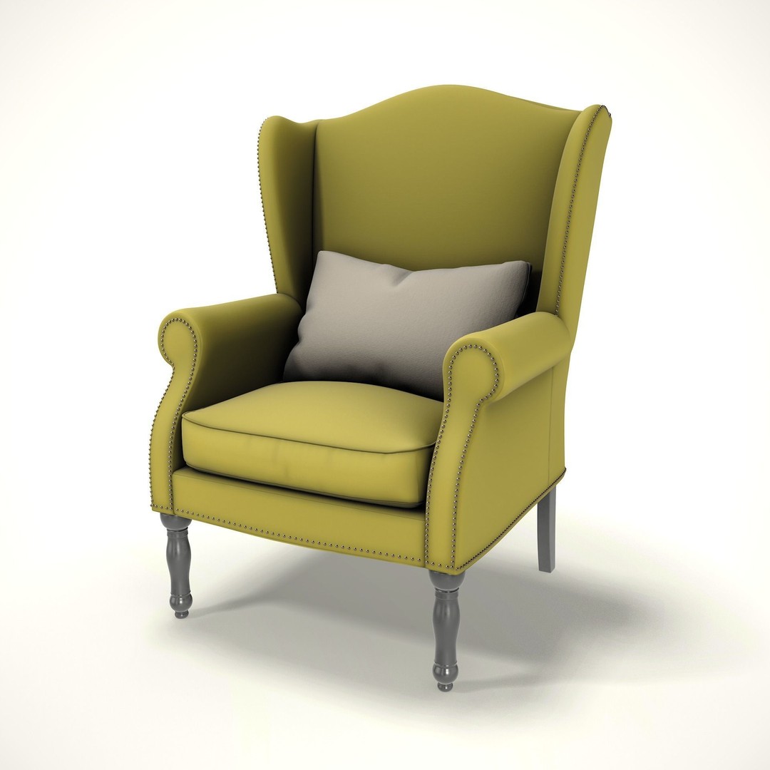 Wingback Chair 3D Model – Cozy Farmhouse Style, PBR Textures, Blender, FBX - View 4