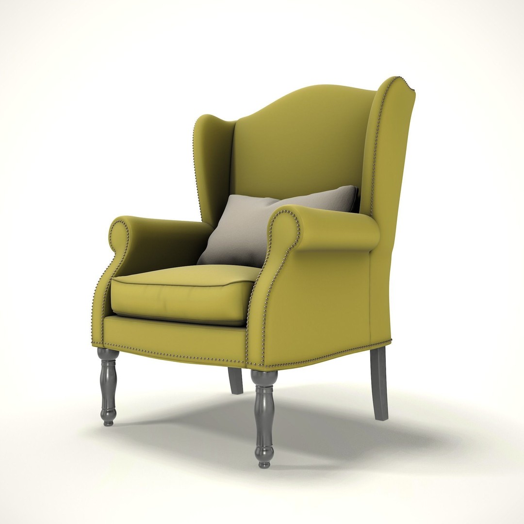 Wingback Chair 3D Model – Cozy Farmhouse Style, PBR Textures, Blender, FBX - View 7