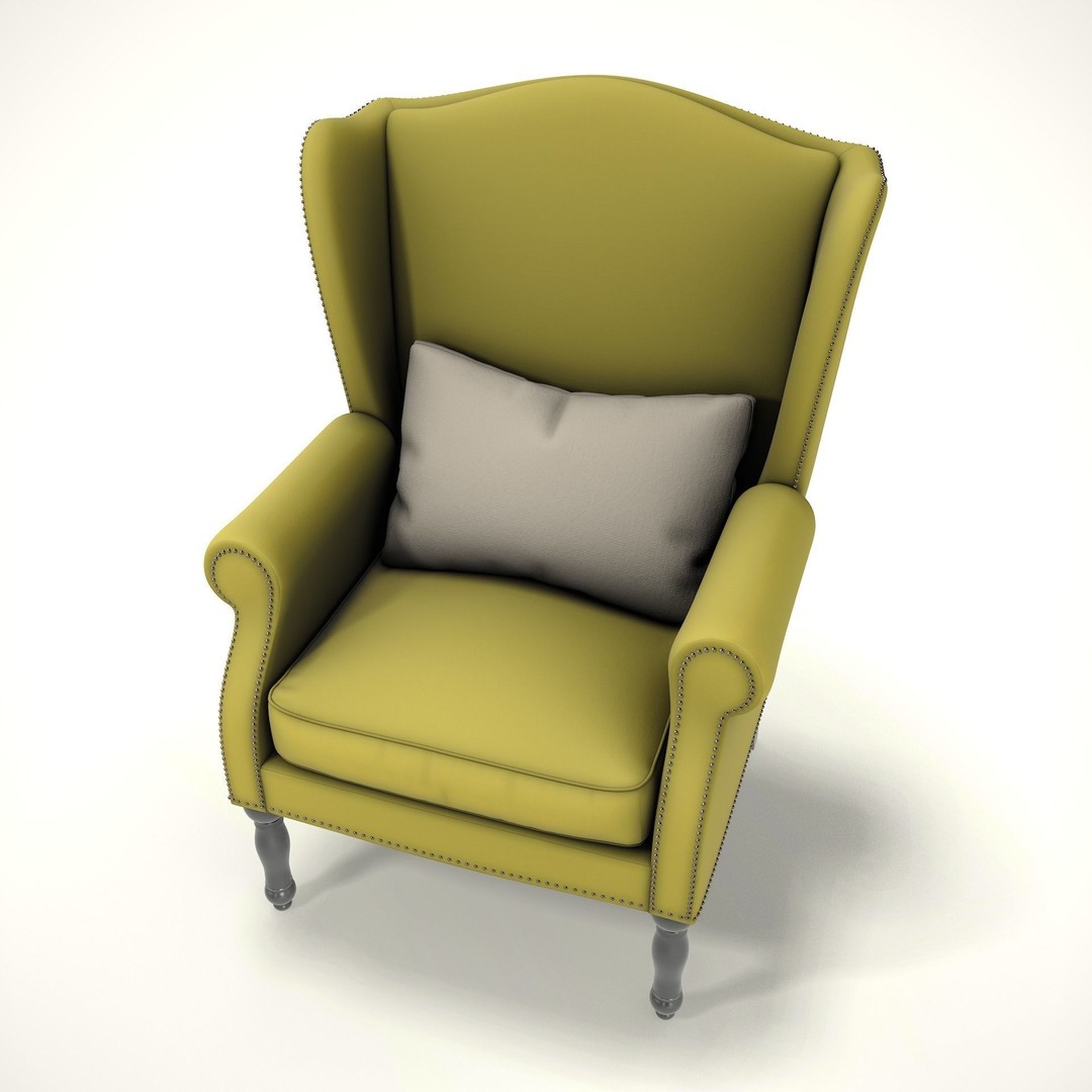Wingback Chair 3D Model – Cozy Farmhouse Style, PBR Textures, Blender, FBX - View 8