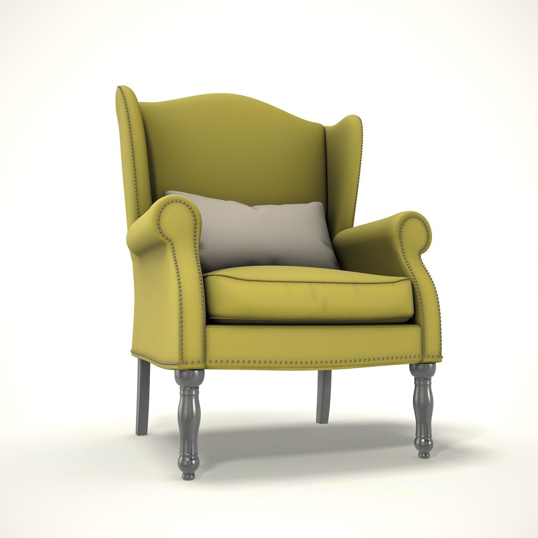 Wingback Chair 3D Model – Cozy Farmhouse Style, PBR Textures, Blender, FBX - View 9