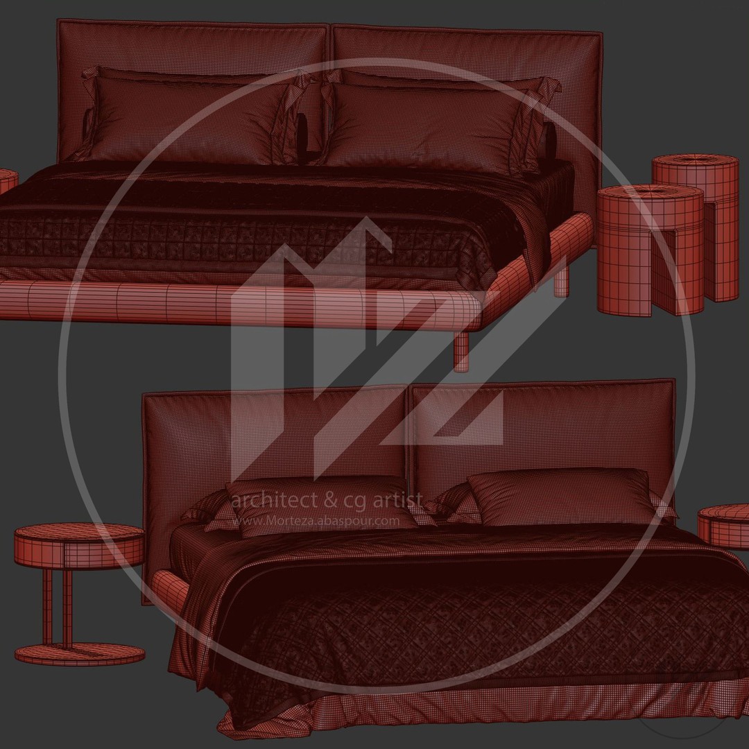 Meridiani Oliver Bed 3D Model – High Poly Furniture Asset, FBX & OBJ