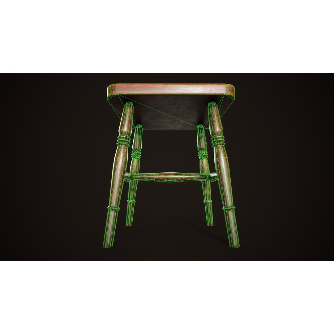 Vintage Victorian Stool 3D Model – Low Poly Game Ready Asset, FBX - View 10