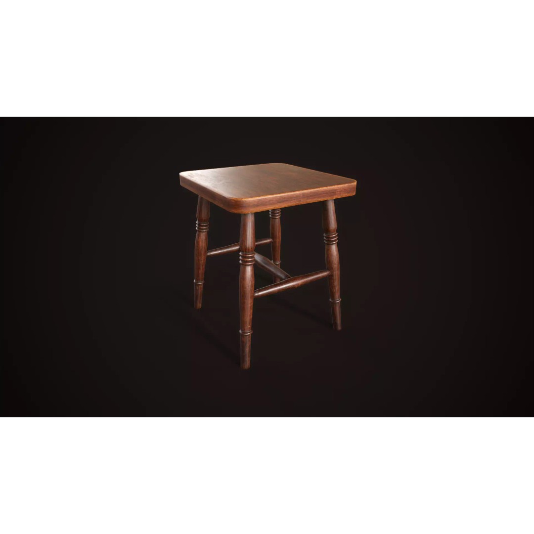 Vintage Victorian Stool 3D Model – Low Poly Game Ready Asset, FBX - View 2