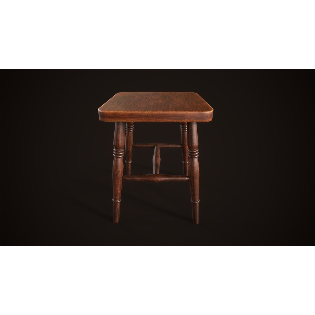 Vintage Victorian Stool 3D Model – Low Poly Game Ready Asset, FBX - View 4