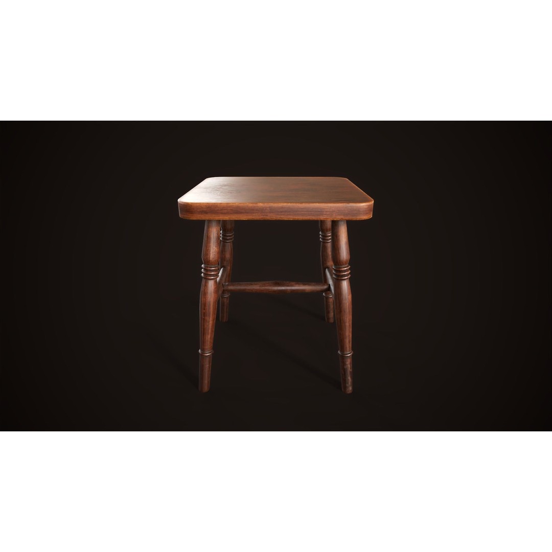 Vintage Victorian Stool 3D Model – Low Poly Game Ready Asset, FBX - View 5