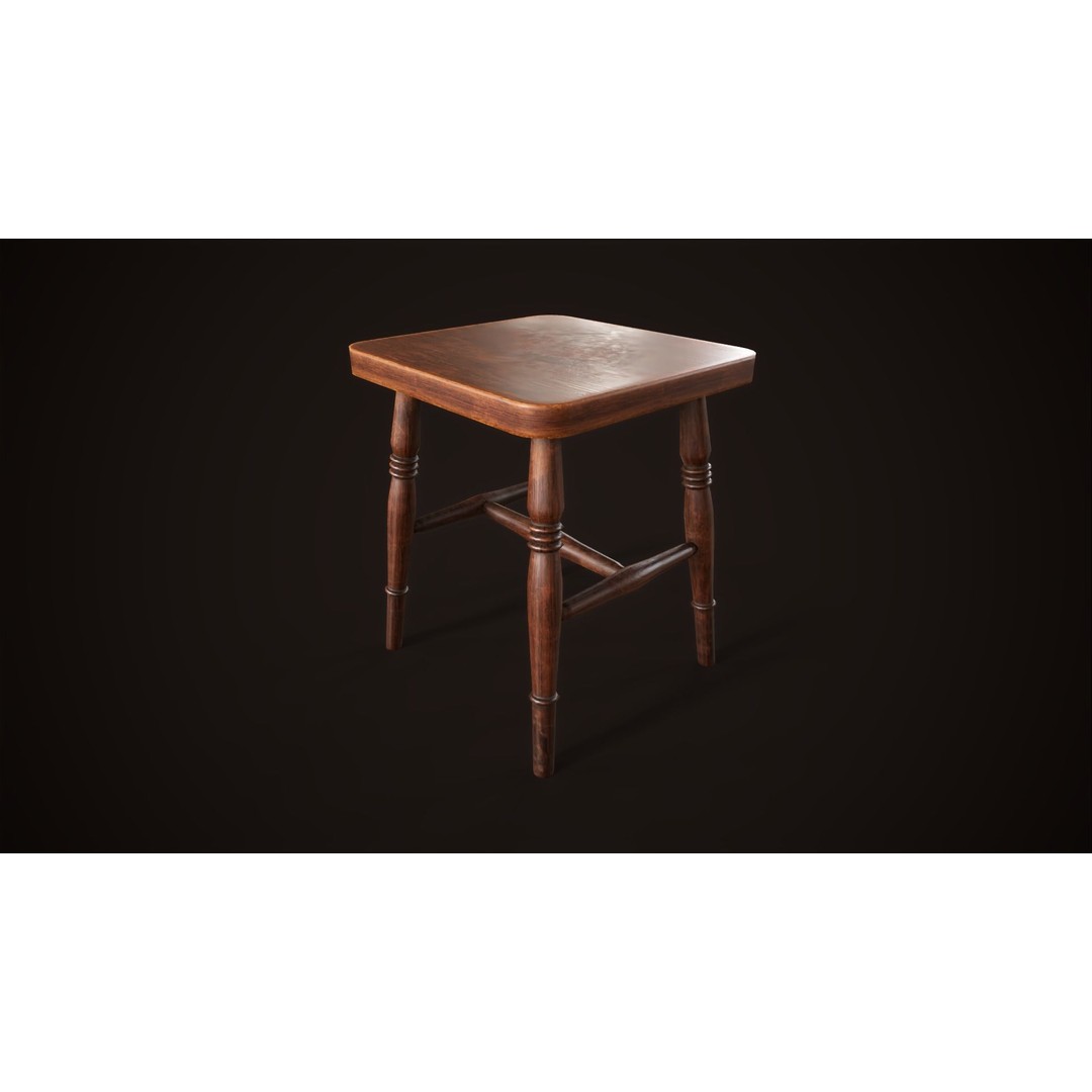 Vintage Victorian Stool 3D Model – Low Poly Game Ready Asset, FBX - View 6