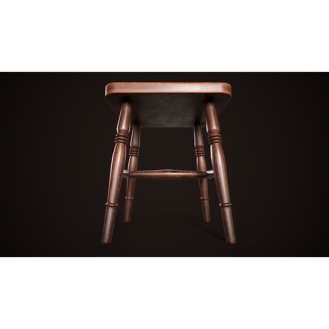Vintage Victorian Stool 3D Model – Low Poly Game Ready Asset, FBX - View 7