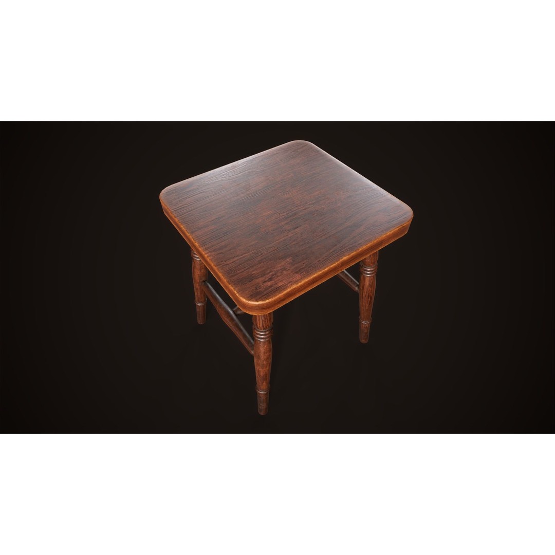 Vintage Victorian Stool 3D Model – Low Poly Game Ready Asset, FBX - View 8