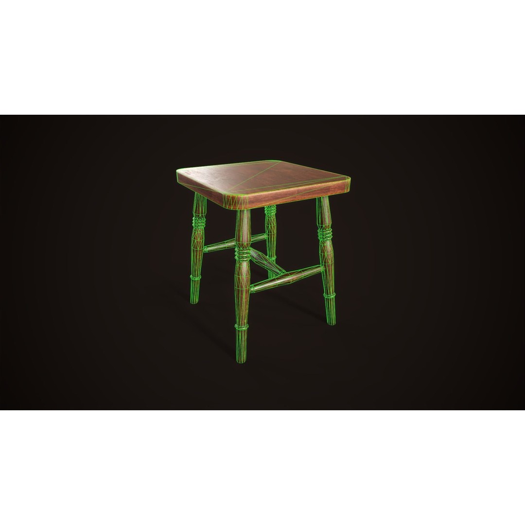 Vintage Victorian Stool 3D Model – Low Poly Game Ready Asset, FBX - View 9