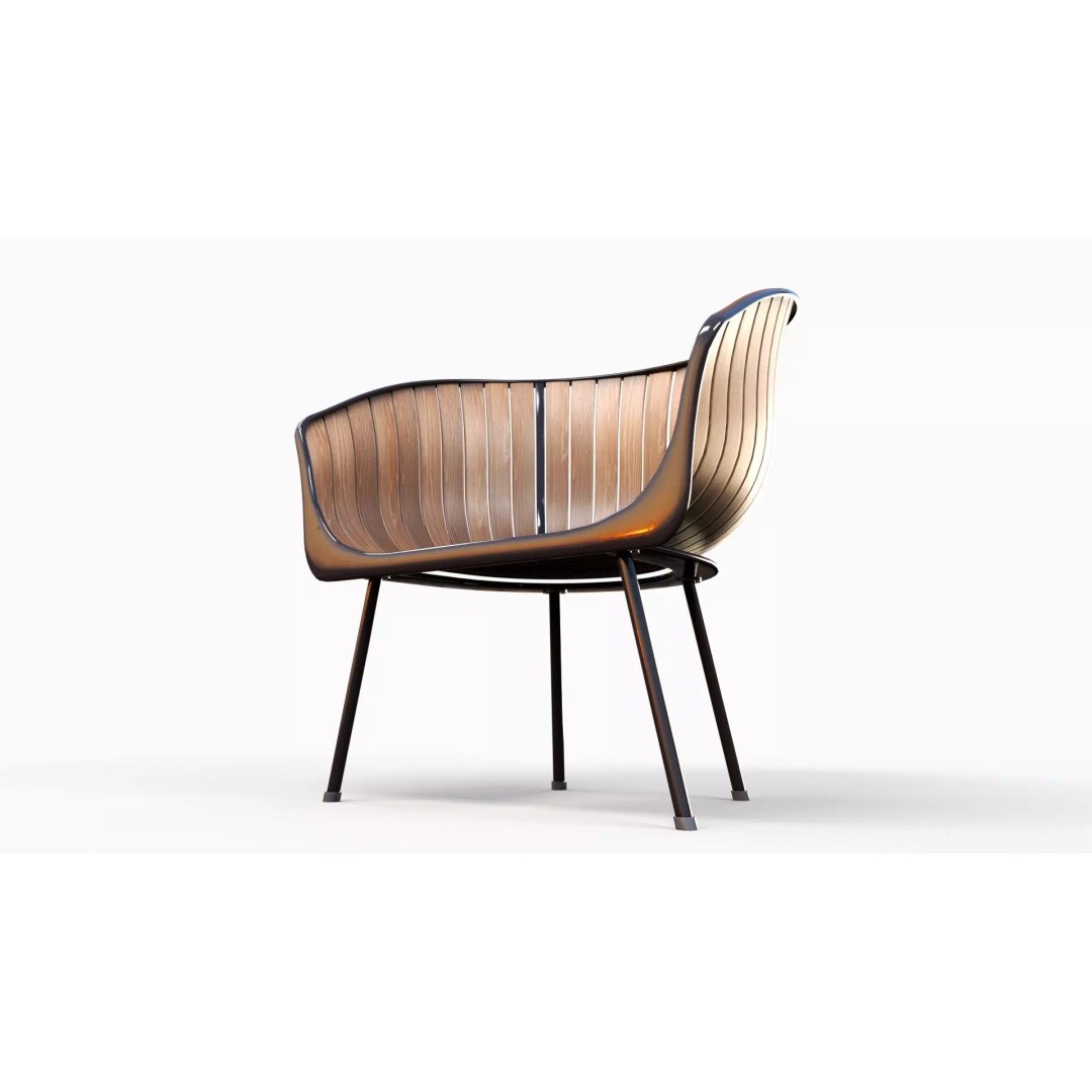 Wood Arm Chair 3D Model – Low Poly PBR Furniture Asset, FBX - View 2