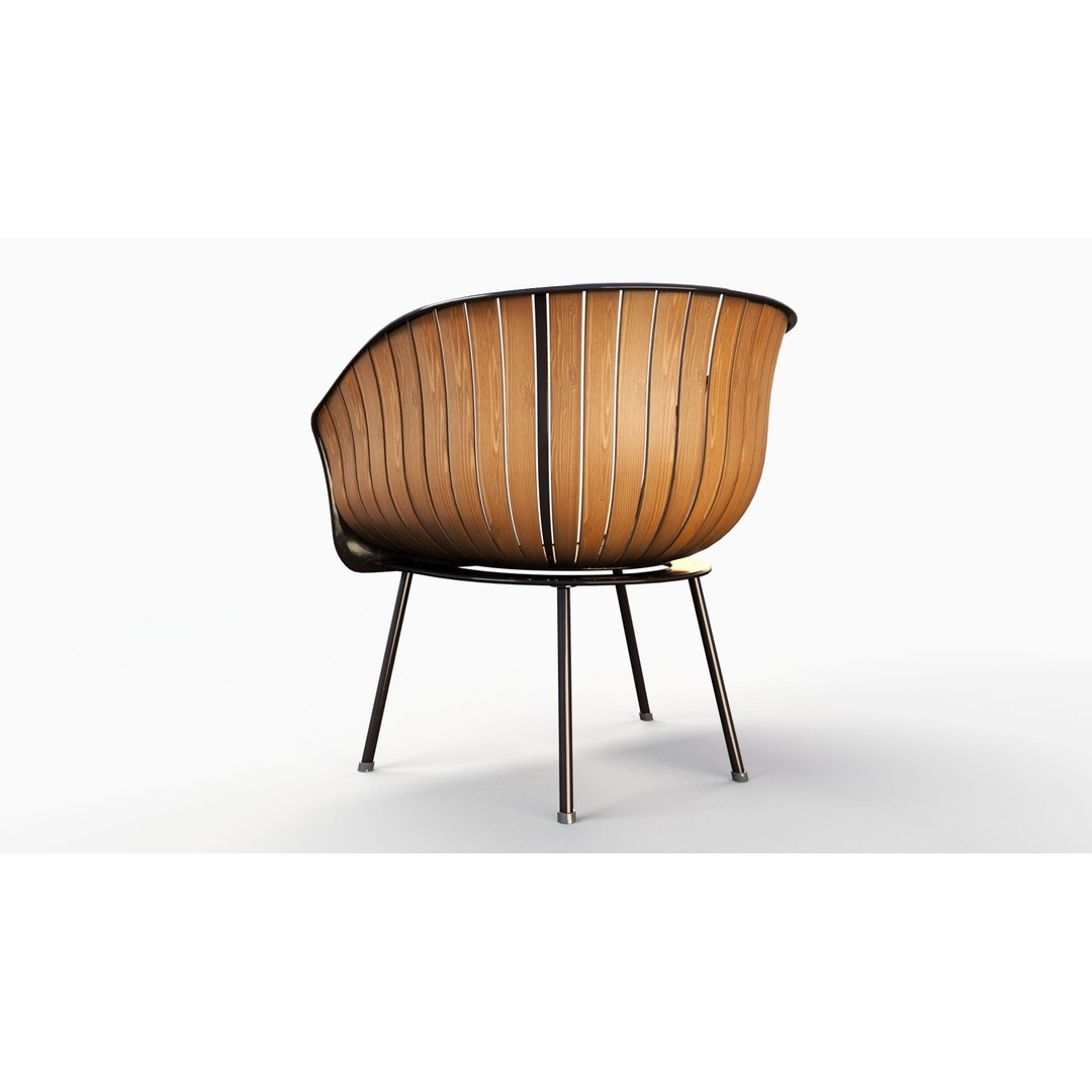 Wood Arm Chair 3D Model – Low Poly PBR Furniture Asset, FBX - View 4