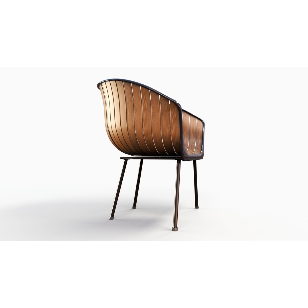 Wood Arm Chair 3D Model – Low Poly PBR Furniture Asset, FBX - View 6