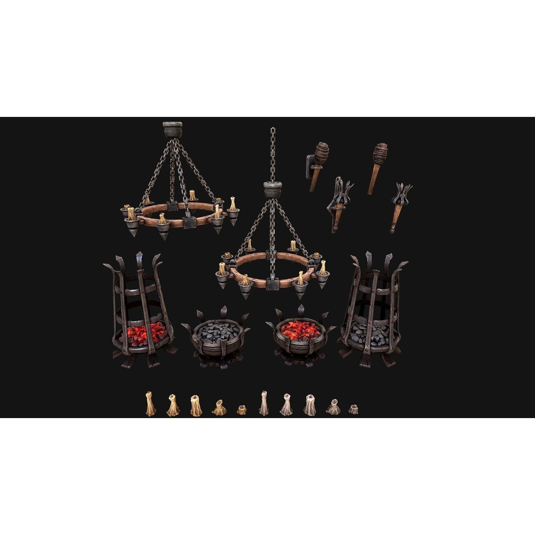 Medieval Prison Lighting Set 3D Model – Low Poly PBR Game Asset, FBX - View 24