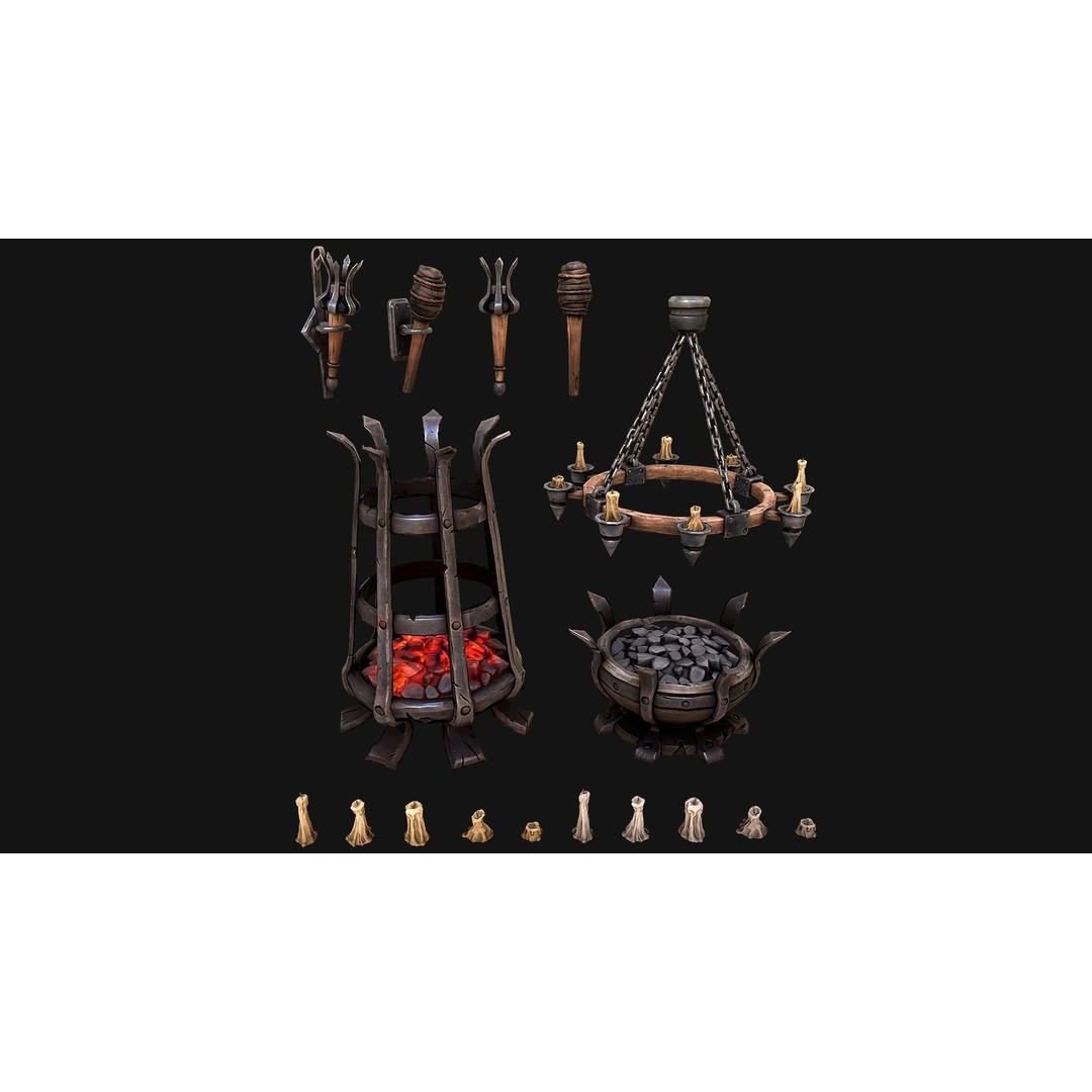 Medieval Prison Lighting Set 3D Model – Low Poly PBR Game Asset, FBX - View 4