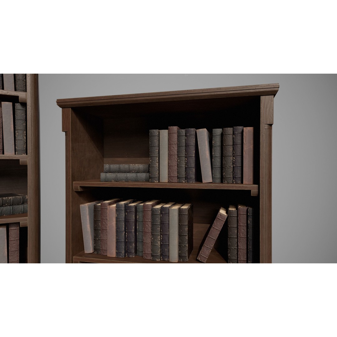 Wooden Bookcases 3D Model – Low Poly Game Asset, FBX, PBR - View 10