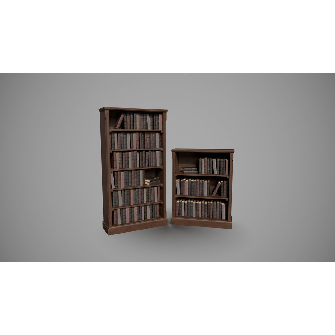 Wooden Bookcases 3D Model – Low Poly Game Asset, FBX, PBR - View 11