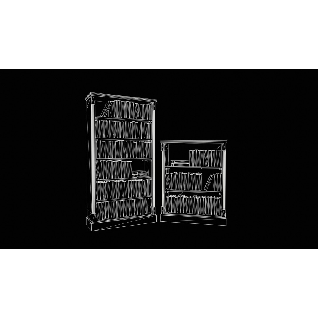 Wooden Bookcases 3D Model – Low Poly Game Asset, FBX, PBR - View 12