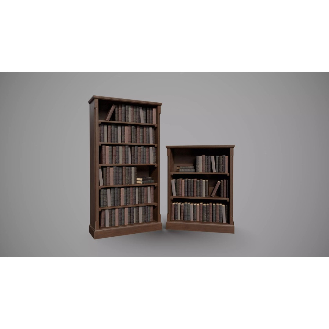 Wooden Bookcases 3D Model – Low Poly Game Asset, FBX, PBR - View 2