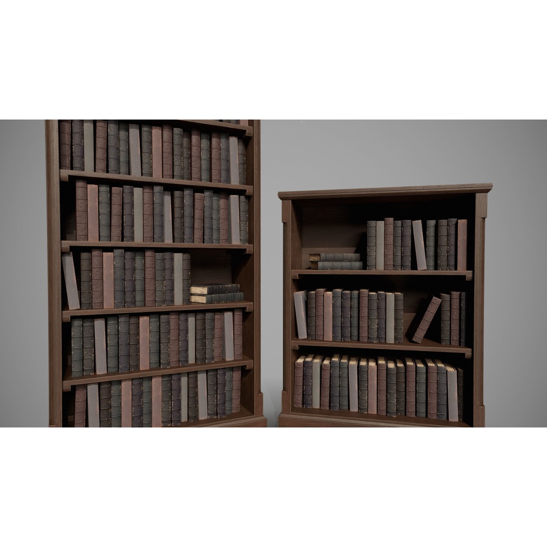 Wooden Bookcases 3D Model – Low Poly Game Asset, FBX, PBR - View 5