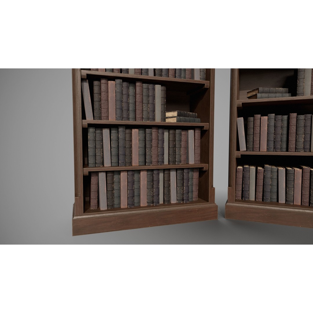 Wooden Bookcases 3D Model – Low Poly Game Asset, FBX, PBR - View 6