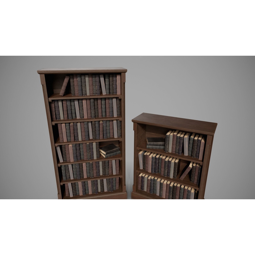 Wooden Bookcases 3D Model – Low Poly Game Asset, FBX, PBR - View 8